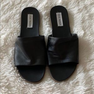 Steve Madden Black Leather Sandal Slides